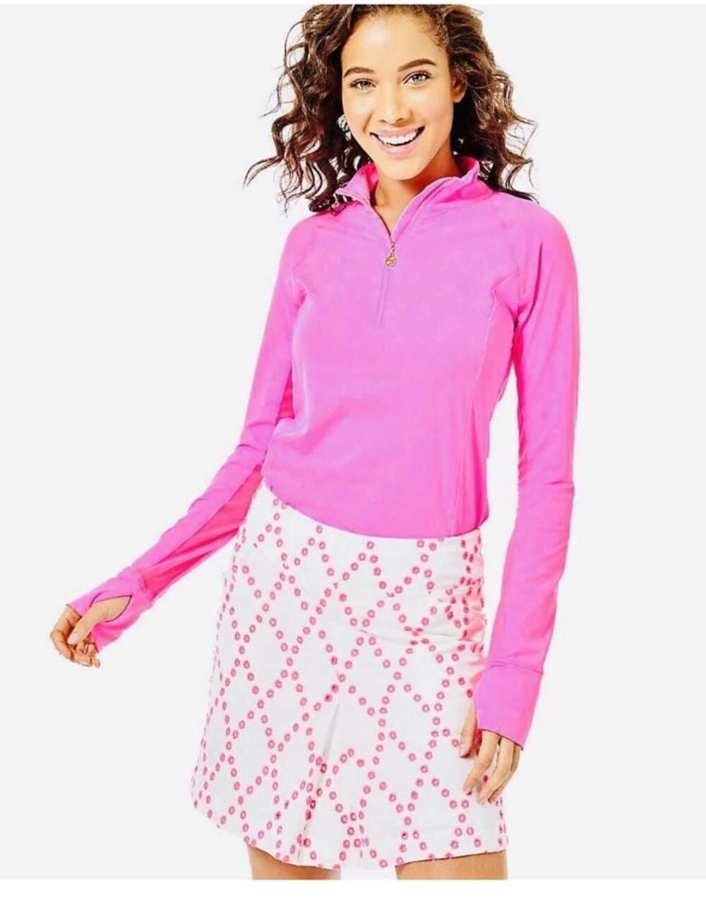 Lilly Pulitzer Luxletic Monica Skort in White and Pink Diamond Eyelet